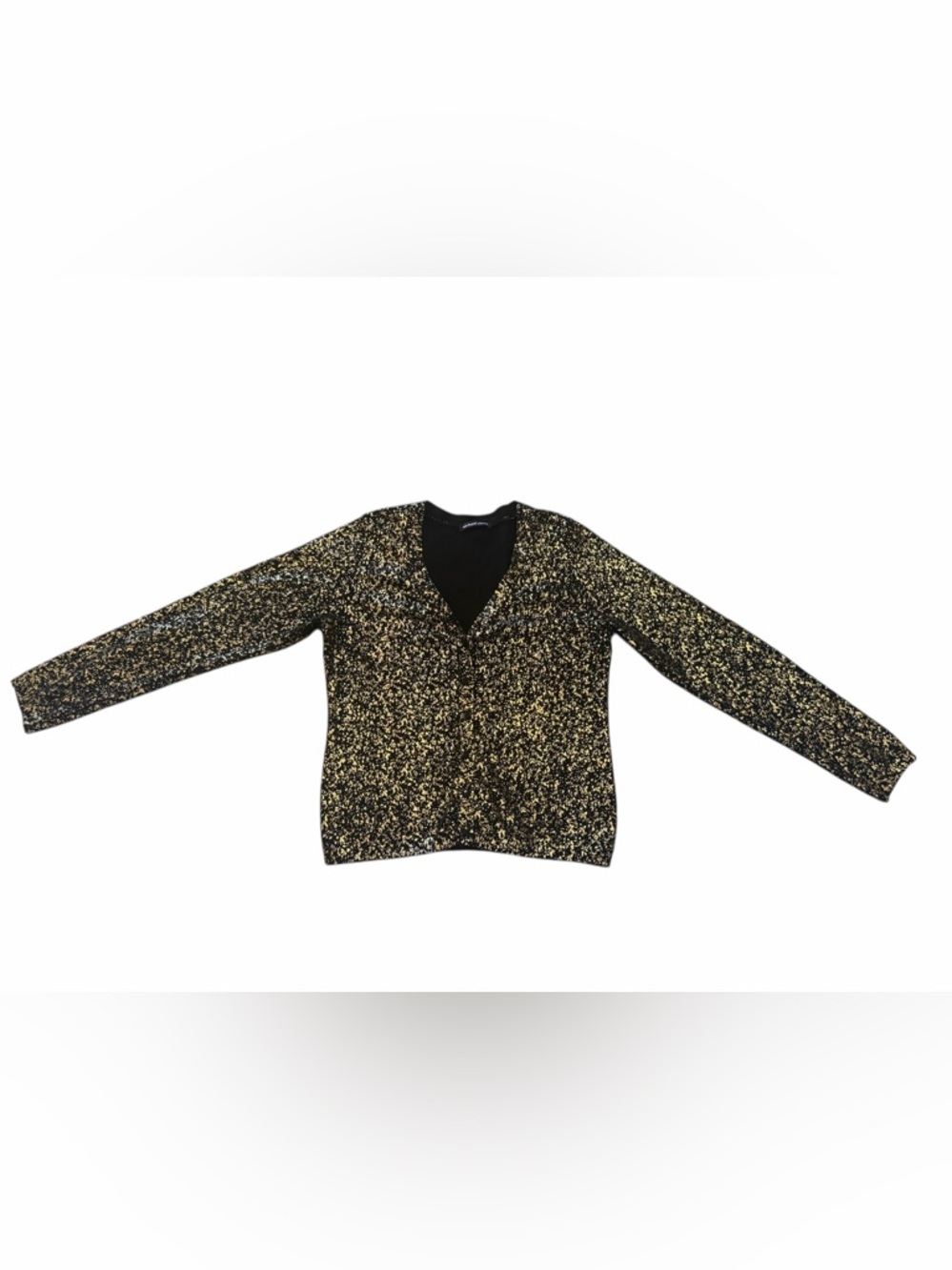 Michael Simon Gold Foil Cardigan Black Metallic Open Front‎ Sweater Women’s S